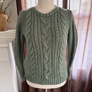 L.L. Bean Cotton Double L Fisherman Crewneck Cable Knit Sweater